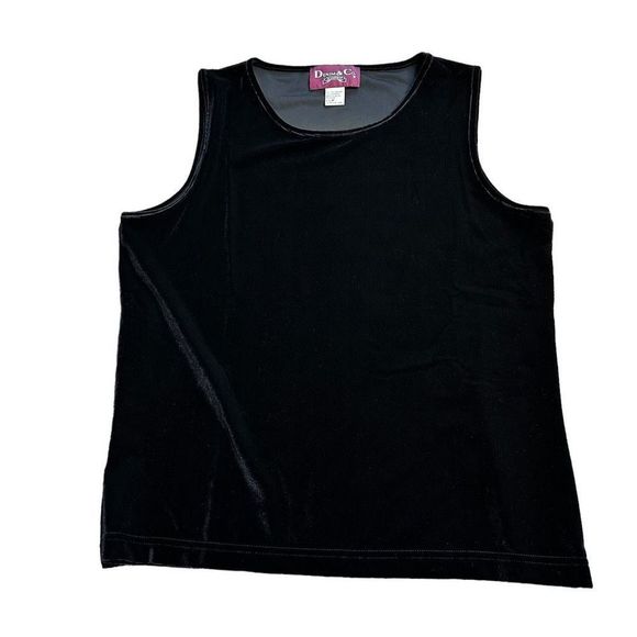 Denim & Co. 2 Pc Black Velvet Cardigan & Tank Set EUC Button Down Size M Stretch - Picture 9 of 15